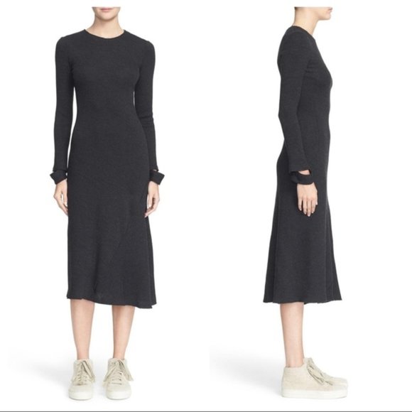 HELMUT LANG Detached Cuff Ribbed Knit Wool Dress